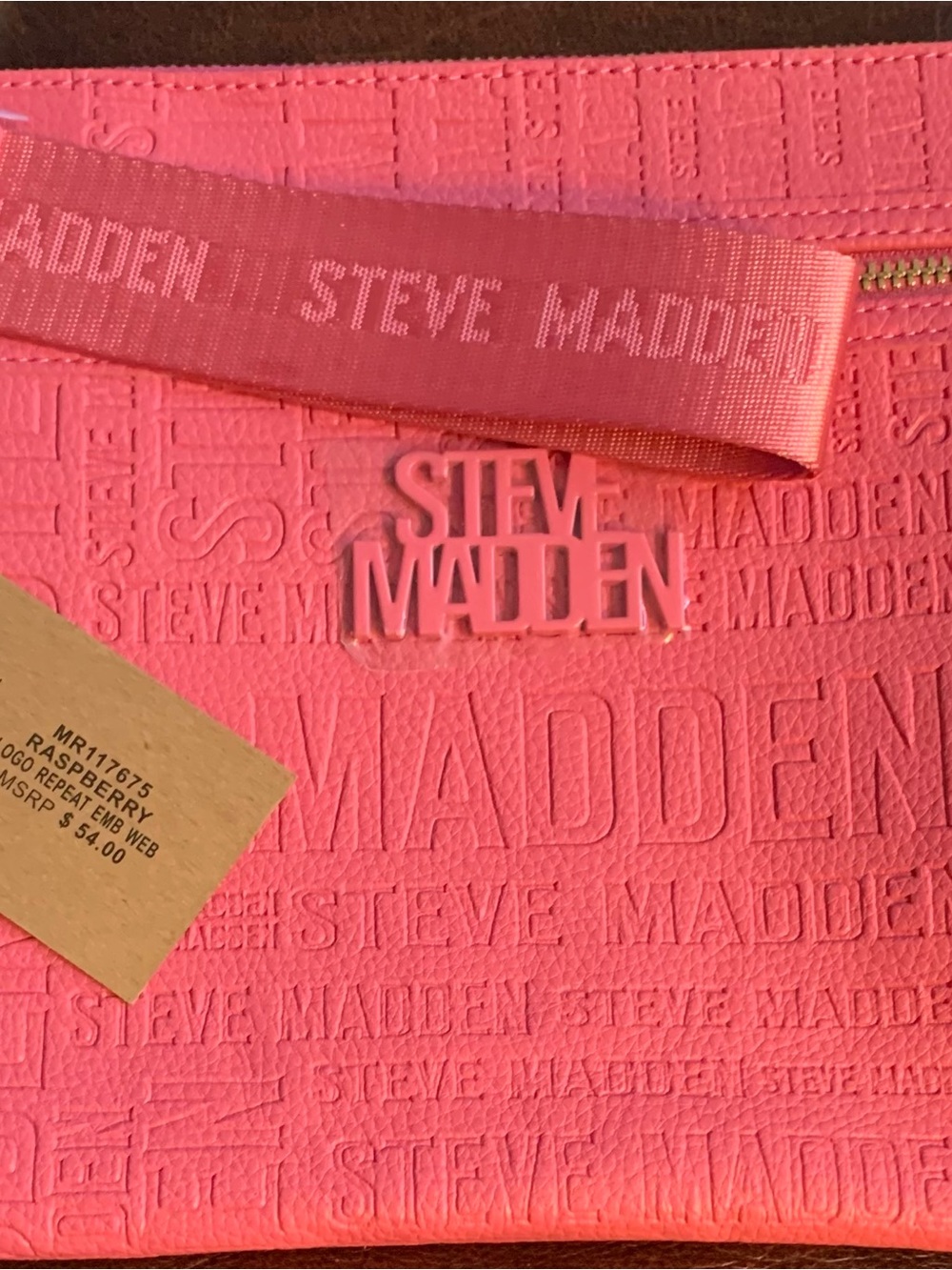 Steve Madden Raspberry Pink Logo-Embossed Clutch - Picture 2 of 6